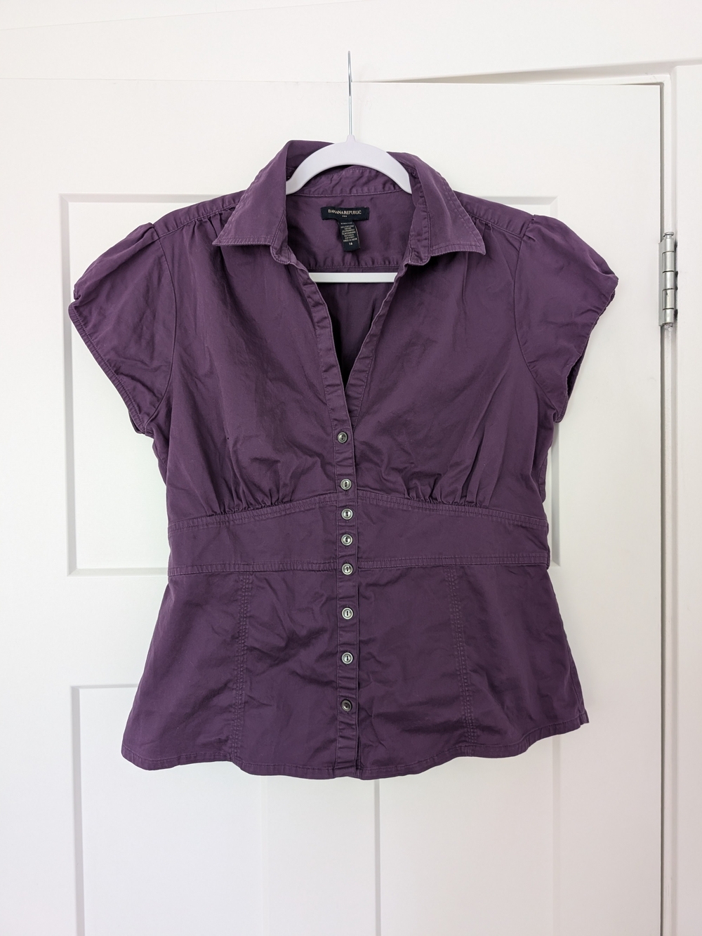 Banana Republic Deep Purple Short-Sleeve Button-Front Top